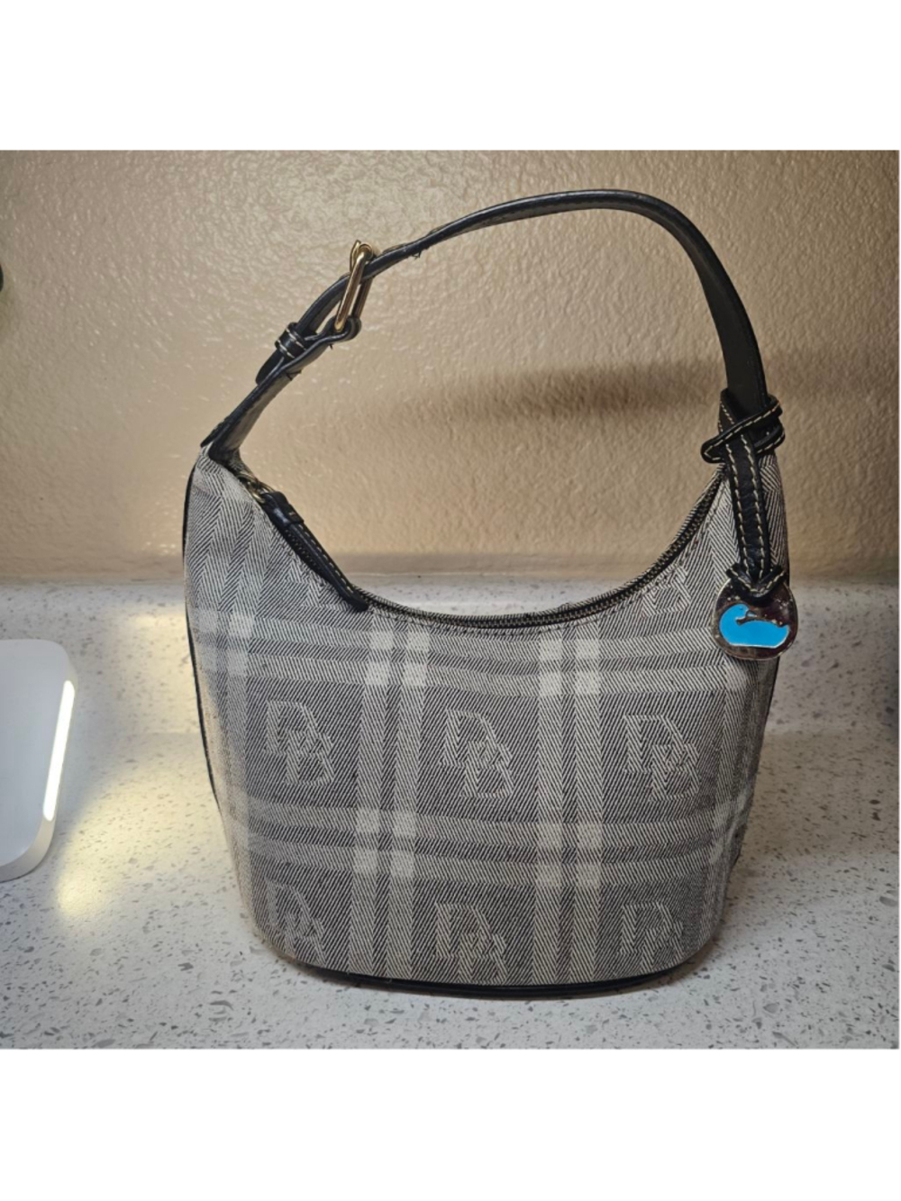 Dooney & Bourke Monogram Plaid Shoulder Bag with Blue Duck Charm
